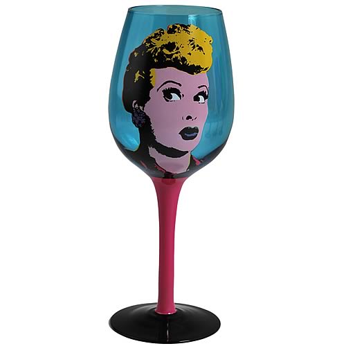 I Love Lucy Pop Art Blue Wine Glass