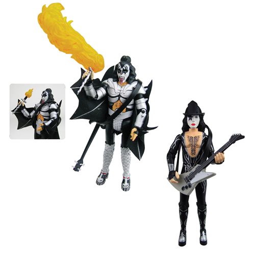 KISS Destroyer The Demon with Fire and The Starchild with Firehouse Black Hat 3 3/4-Inch Action Figure Set
