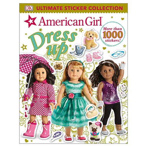 Mix and match new outfits and accessories to your American Girl dolls with the American Girl Dress-Up Ultimate Sticker Collection Paperback Book. Dress your favorite American Girl characters in pretty outfits with this exciting Ultimate Sticker Collection: American Girl Dress-Up. Packed full of colorful stickers and fascinating facts about a host of American Girl characters, the sticker book features full-color spreads that showcases the dolls. Dress your favorite American Girl characters in their signature outfits, create fun new outfits, and complete the exciting sticker scenes using more than 1,000 stickers. The 96 page book measurers about 11 1/10-inches tall x 8 3/5-inches wide.
