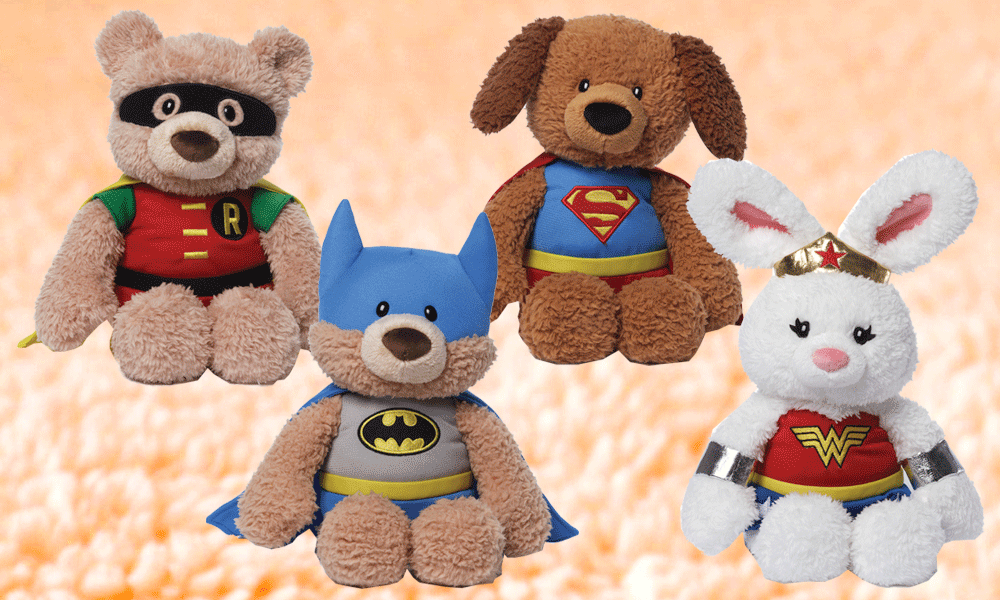 Gund DC Comics Batman and Superman Stuffed Animal Plush Beige Teddy Bears 18" 