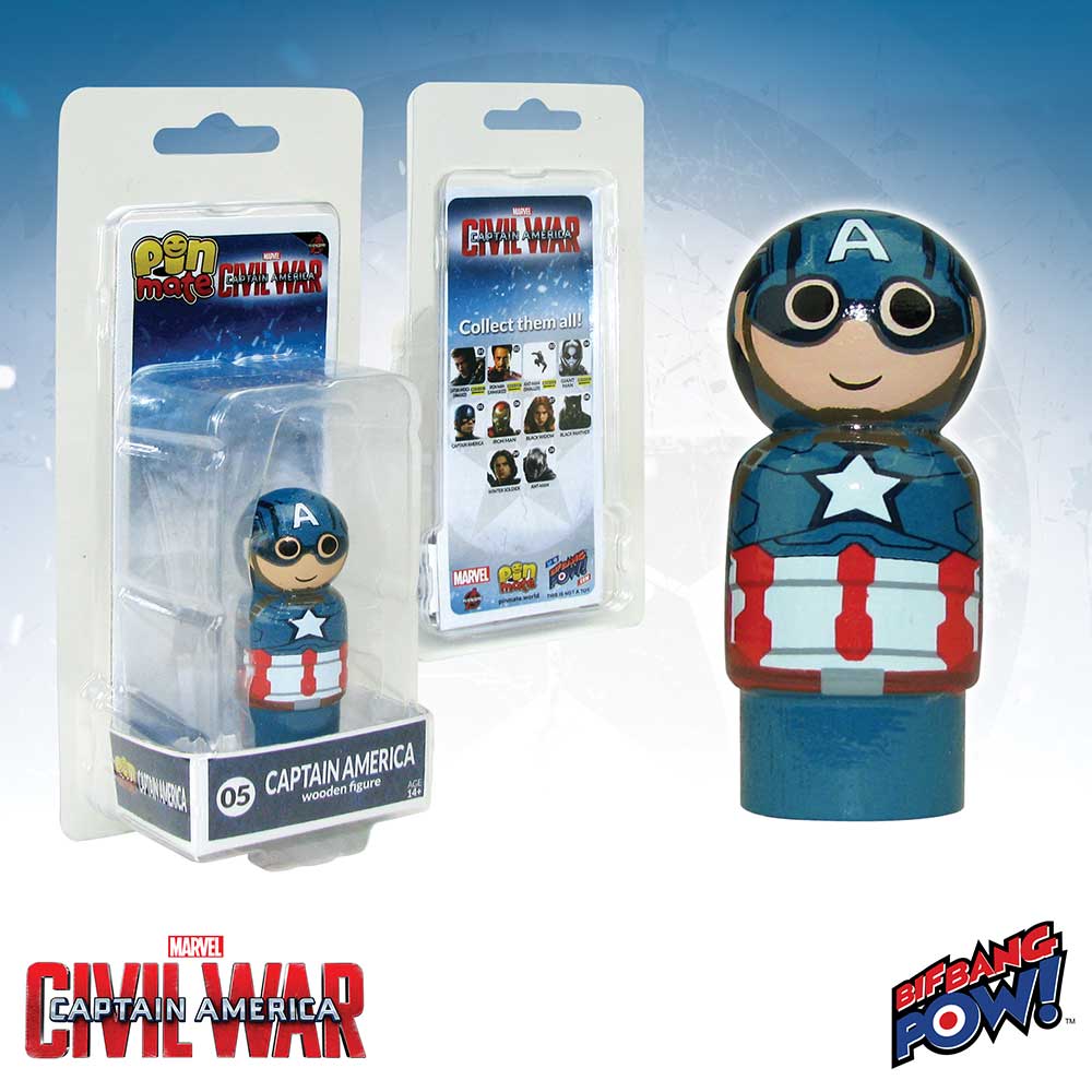  Marvel Captain America Civil War Captain America Masked Pin Mate Wooden Figure