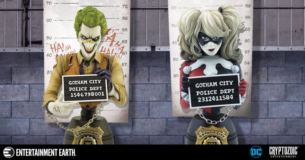 Cryptozoic Joker and Harley Mugshot Busts