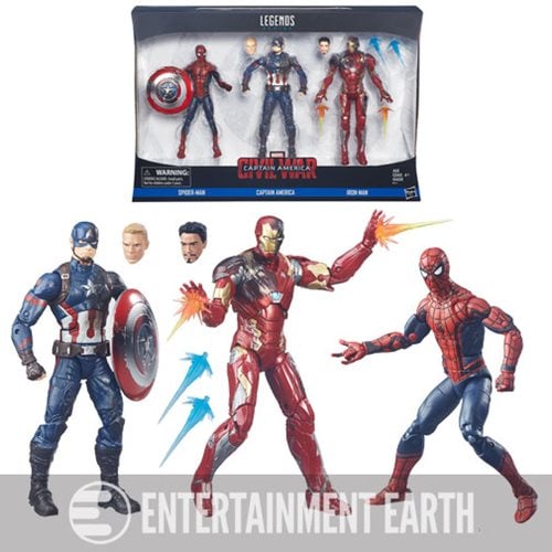 Captain America Civil War Marvel Legends Spider-Man, Captain America, and Iron Man Action Figure 3-Pack